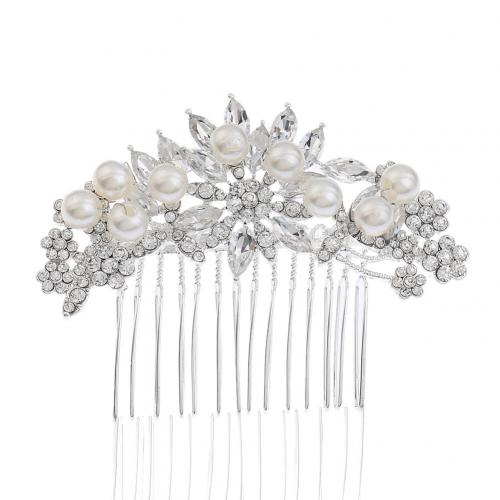 Decorative Hair Combs Zinc Alloy with Rhinestone & Plastic Pearl fashion jewelry & for woman & with rhinestone nickel lead & cadmium free Sold By PC