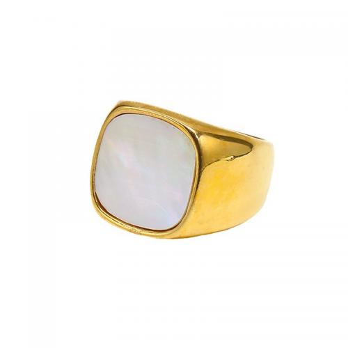 Prst prsten z nerezové oceli, 304 Stainless Steel, s White Shell, módní šperky & různé velikosti pro výběr & pro ženy, zlatý, nikl, olovo a kadmium zdarma, Prodáno By PC