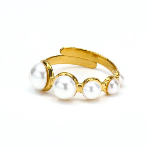 Vinger Ring in edelstaal, 304 roestvrij staal, met Plastic Pearl, mode sieraden & voor vrouw, gouden, nikkel, lood en cadmium vrij, Verkocht door PC