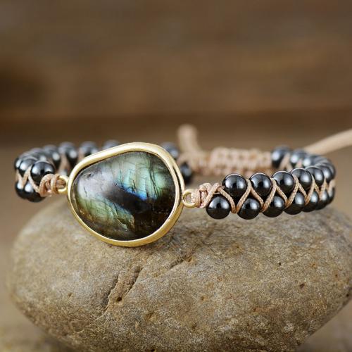 Labradorite Bracelet, with Polyester Cord, handmade, Double Layer & Bohemian style & for woman, Length:Approx 6-10 Inch, Sold By PC