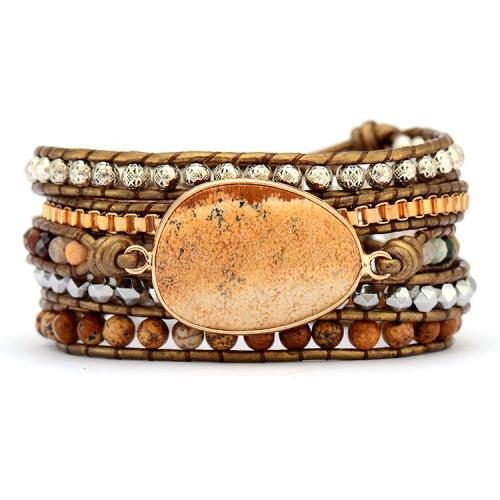 Picture Jasper Bracelet with PU Leather handmade multilayer & Unisex Length Approx 20-24 Inch Sold By PC