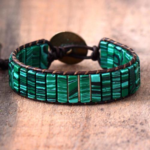 Malachite bracelet, avec cuir PU, fait à la main, Vintage & unisexe, Longueur:Environ 7-11 pouce, Vendu par PC