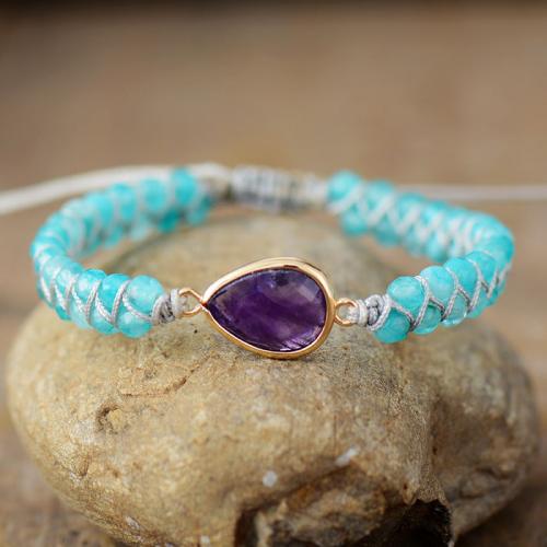 Amethyst Bracelet, with Crystal, Teardrop, handmade, Double Layer & for woman, Length:Approx 7-11 Inch, Sold By PC