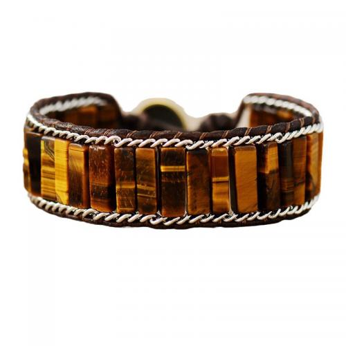 Gemstone Bracelet with PU Leather Rectangle handmade Bohemian style & Unisex Length Approx 7-11 Inch Sold By PC