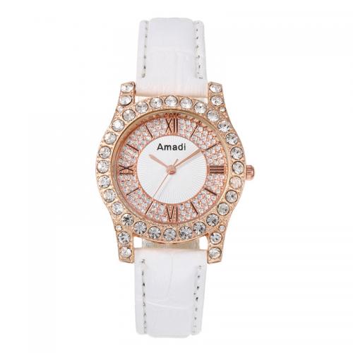 Women Wrist Watch PU Leather with Glass & Zinc Alloy Square plated with roman number & for woman & with rhinestone Sold By PC
