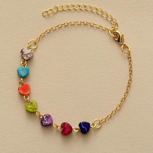 Impression Jasper Bracelet with Zinc Alloy Heart gold color plated fashion jewelry & for woman Length Approx 6 Inch Sold By PC