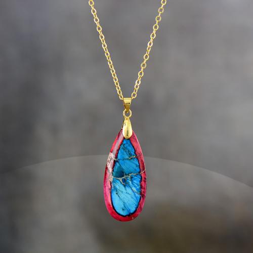 Impression Jasper Necklace with Zinc Alloy Teardrop plated fashion jewelry & Unisex Length Approx 17.7 Inch Sold By PC