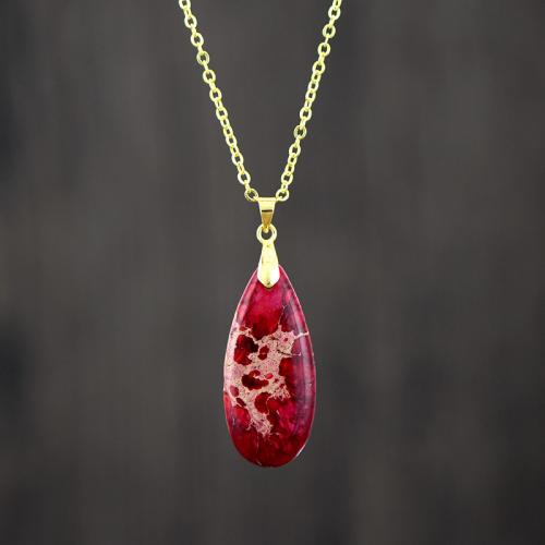 Impression Jasper Necklace with Zinc Alloy Teardrop plated fashion jewelry & Unisex Length Approx 17.7 Inch Sold By PC