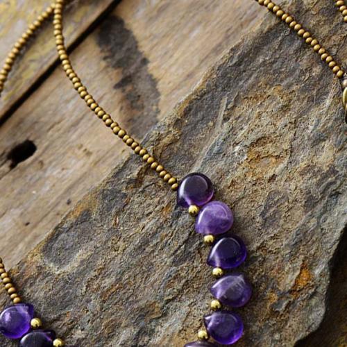 Amethyst Necklace with Zinc Alloy Teardrop gold color plated Bohemian style & Unisex Sold By PC
