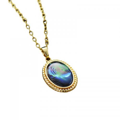 coquille d'ormeau collier, avec alliage de zinc, ovale, Placage de couleur d'or, bijoux de mode & unisexe, Longueur:Environ 17.7 pouce, Vendu par PC