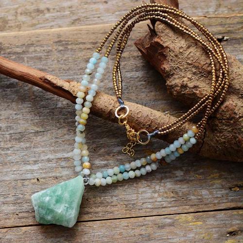 ​Amazonite​ Necklace, with Tibetan Style, Geometrical Pattern, gold color plated, fashion jewelry & for woman, Length:Approx 17.7 Inch, Sold By PC