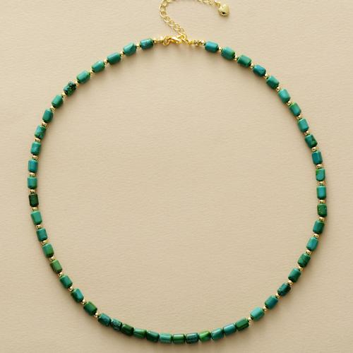 Turquesa natural colar, with liga de zinco, cromado de cor dourada, joias de moda & para mulher, comprimento Aprox 16 inchaltura, vendido por PC