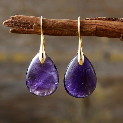 Gemstone Drop Earring, with Brass, Teardrop, plated, different materials for choice & for woman, 20x25mm, Sold By Pair