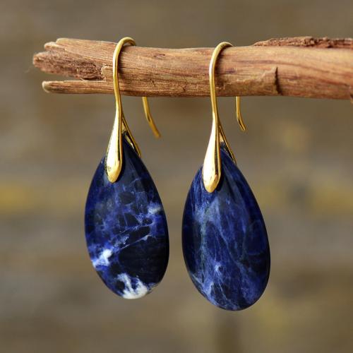 Natural Stone Drop Earring, with Brass, Teardrop, plated, Bohemian style & for woman, more colors for choice, 15x25mm, Sold By Pair
