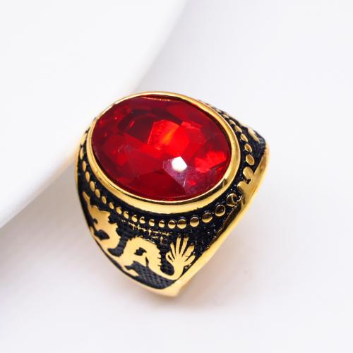 Brass Finger Ring with Cubic Zirconia gold color plated vintage & fashion jewelry & for man red nickel lead & cadmium free Sold By PC