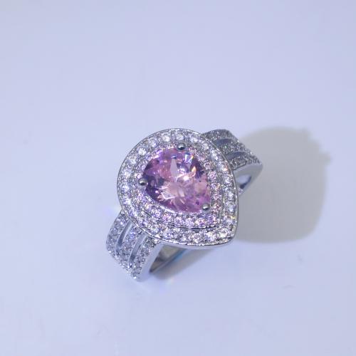 Ring Finger mosiądz, Łezka, Platerowane platyną, biżuteria moda & różnej wielkości do wyboru & dla kobiety & z kamieniem, różowy, bez zawartości niklu, ołowiu i kadmu, sprzedane przez PC