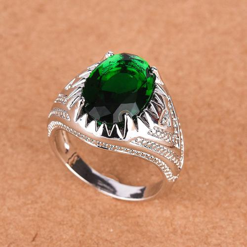 Brass Finger Ring antique silver color plated fashion jewelry & for man & with rhinestone green nickel lead & cadmium free Sold By PC