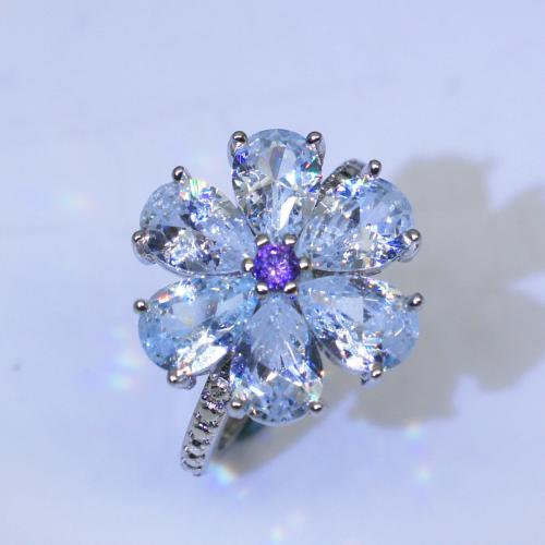 Brass Finger Ring, with Cubic Zirconia, Flower, platinum plated, fashion jewelry & different size for choice & for woman, mixed colors, nickel, lead & cadmium free, Sold By PC