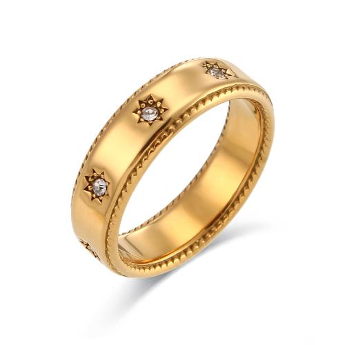 Cubic Zirconia Stainless Steel Finger Ring 304 Stainless Steel 18K gold plated fashion jewelry & micro pave cubic zirconia & for woman nickel lead & cadmium free Sold By PC