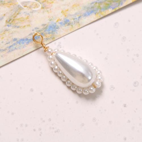ABS Plastic Pendants ABS Plastic Pearl with Glass Beads Teardrop handmade DIY Sold By PC