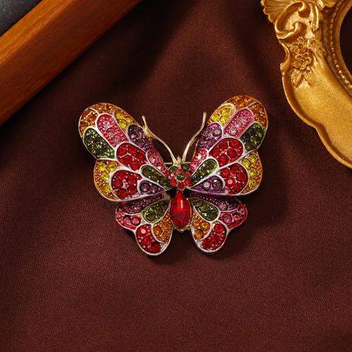 Tibetan Style Brooches, Butterfly, Unisex & with rhinestone, more colors for choice, nickel, lead & cadmium free, 40x50mm, Approx 10PCs/Lot, Sold By Lot