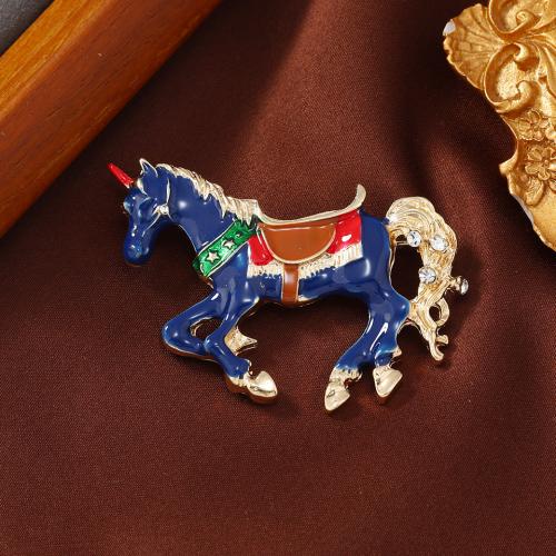 Tibetan Style Brooches, Horse, Unisex & enamel & with rhinestone, more colors for choice, nickel, lead & cadmium free, 50x30mm, Approx 10PCs/Lot, Sold By Lot