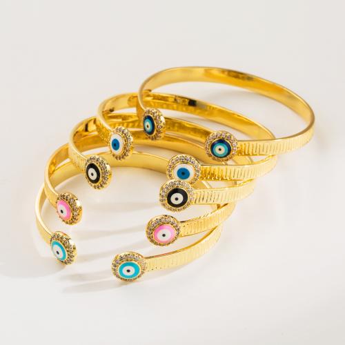 Evil Eye Jewelry Bracelet, Brass, for woman & enamel & with rhinestone, more colors for choice, nickel, lead & cadmium free, Inner Diameter:Approx 55mm, Sold By PC