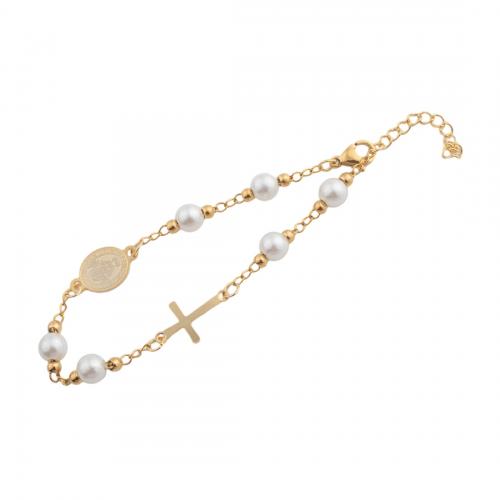Edelstahl Schmuck Armband, 304 Edelstahl, mit Kunststoff Perlen, Modeschmuck & für Frau, goldfarben, Länge:ca. 21 cm, verkauft von PC