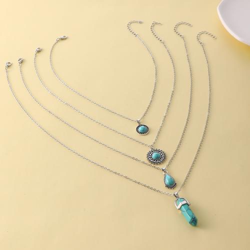 Tibetan Style Jewelry Necklace, with turquoise, fashion jewelry & 4-layer & for woman, nickel, lead & cadmium free, Sold By PC