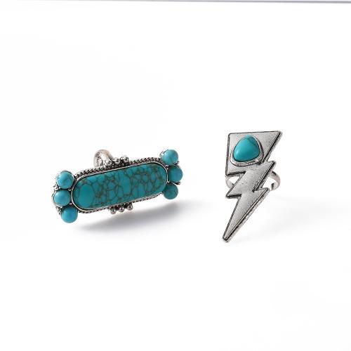 Tibetan Style Ring Set, with turquoise, 2 pieces & fashion jewelry & for woman, nickel, lead & cadmium free, Sold By Set