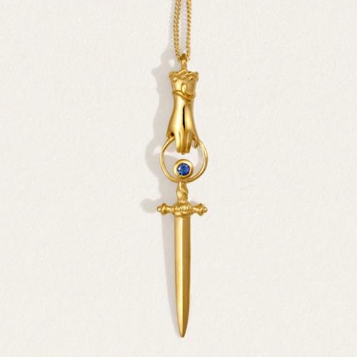 Messing Halskette, mit Verlängerungskettchen von 5cm, DolchKreuz, Modeschmuck & für Frau, goldfarben, Länge:ca. 45 cm, verkauft von PC