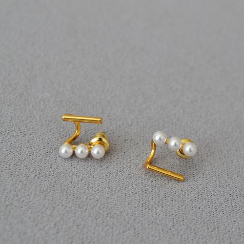 Brass Stud Earring with Plastic Pearl gold color plated fashion jewelry & for woman golden nickel lead & cadmium free 12mm Sold By Pair