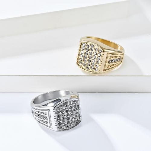 Rhinestone Stainless Steel Finger Ring 304 Stainless Steel polished Unisex & with rhinestone ring width 16mm Sold By PC
