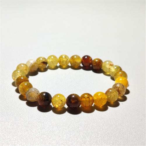 Agate Jewelry Bracelet, Dragon Veins Agate, Round, fashion jewelry & Unisex & different size for choice, amber, Length:Approx 18 cm, Sold By PC