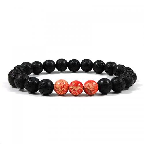 Gemstone Bracelets, Natural Stone, with Lava, different materials for choice & Unisex, more colors for choice, nickel, lead & cadmium free, 8mm, Length:Approx 18.5-19 cm, Sold By PC