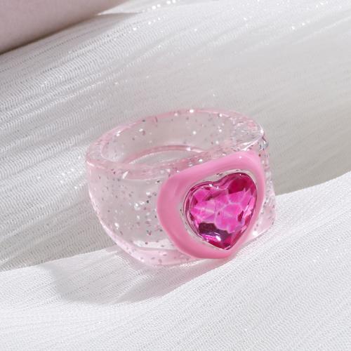 Resin Finger Ring, with Glass Rhinestone, Heart, different size for choice & for woman & enamel, more colors for choice, nickel, lead & cadmium free, Sold By PC