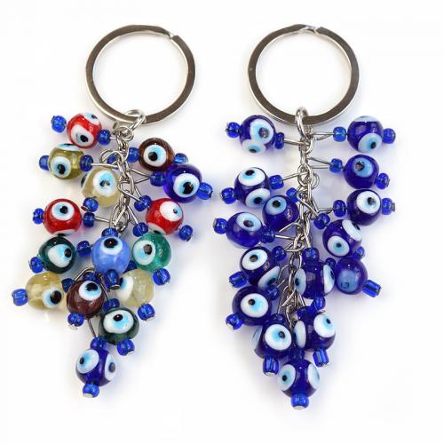 Bag Purse Charms Keyrings Keychains Lampwork with Zinc Alloy Round plated Unisex & evil eye pattern 105mm Sold By PC