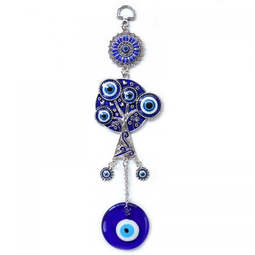 Wind Chimes Outdoor and Home Decoration  Lampwork with Zinc Alloy Round plated for home and office & evil eye pattern & enamel blue 250mm Sold By PC