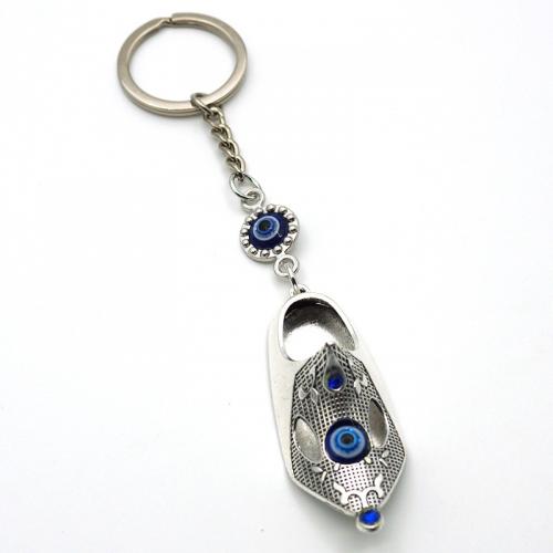 Bag Purse Charms Keyrings Keychains Lampwork with Iron & Zinc Alloy Shoes plated Unisex & evil eye pattern blue 142mm Sold By PC
