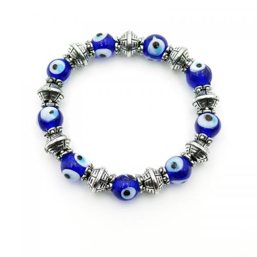 Evil Eye Jewelry Bracelet Lampwork with Zinc Alloy plated evil eye pattern Sold By PC