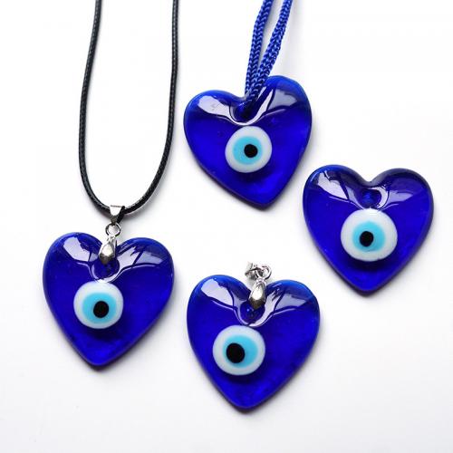 Evil Eye Pendants, Lampwork, with Wax Cord & Tibetan Style, Heart, plated, evil eye pattern & different styles for choice, more colors for choice, 35mm, Sold By PC