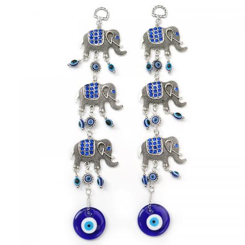 Fashion Decoration, Lampwork, Elephant, silver color plated, for home and office & evil eye pattern & with rhinestone, blue, 300mm, Sold By PC