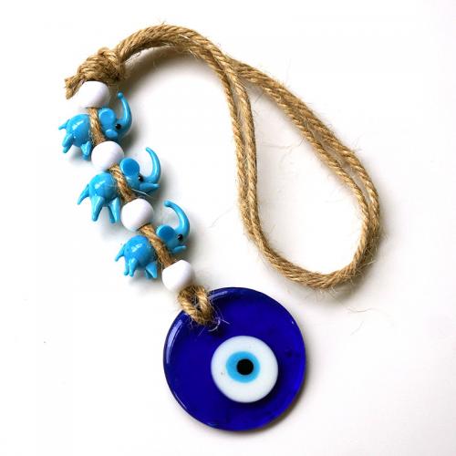 Fashion Decoration, Lampwork, with Nylon Cord, Round, silver color plated, for home and office & evil eye pattern, more colors for choice, 120mm, Sold By PC