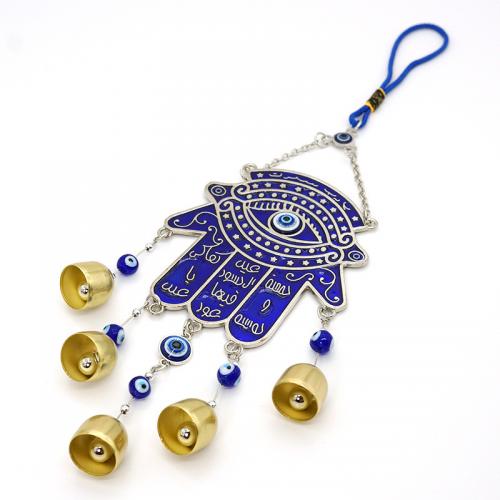 Wind Chimes Outdoor and Home Decoration , Tibetan Style, silver color plated, for home and office & evil eye pattern & enamel, blue, 370mm, Sold By PC