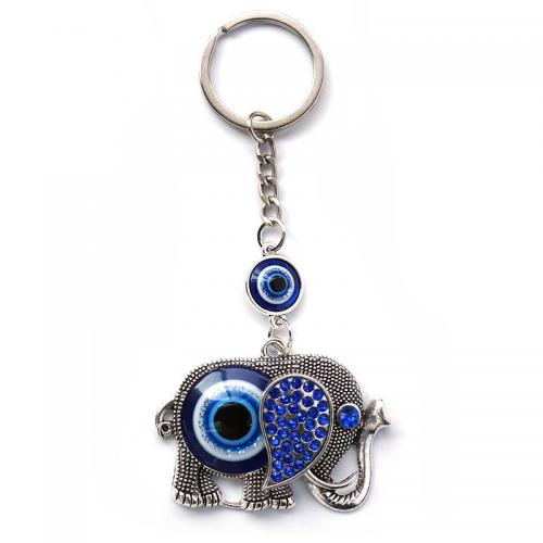 Bag Purse Charms Keyrings Keychains, Tibetan Style, Elephant, silver color plated, for home and office & evil eye pattern & different styles for choice & with rhinestone, blue, Sold By PC