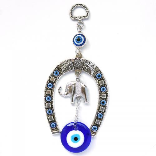 Fashion Decoration Zinc Alloy with Glass Elephant silver color plated for home and office & evil eye pattern blue 820mm Sold By PC
