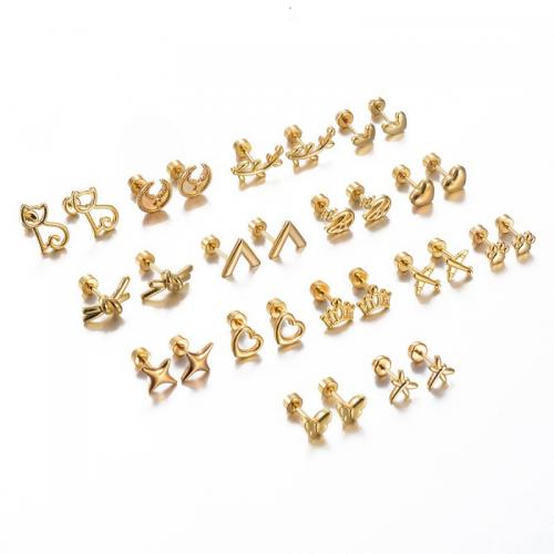 Stainless Steel Stud Earrings 304 Stainless Steel gold color plated & for woman Sold By Pair