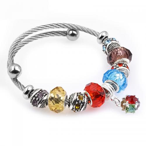European Bracelet, Tibetan Style, with Crystal, fashion jewelry & for woman, nickel, lead & cadmium free, Inner Diameter:Approx 55mm, Sold By PC