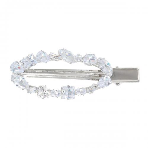 Alligator Hair Clip Zinc Alloy micro pave cubic zirconia & for woman & hollow silver color nickel lead & cadmium free Sold By PC