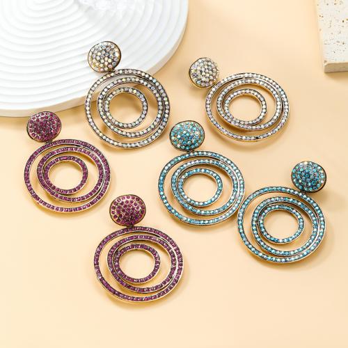 Tibetan Style Stud Earring, Round, fashion jewelry & for woman & with rhinestone & hollow, more colors for choice, nickel, lead & cadmium free, 71x53mm, Sold By Pair